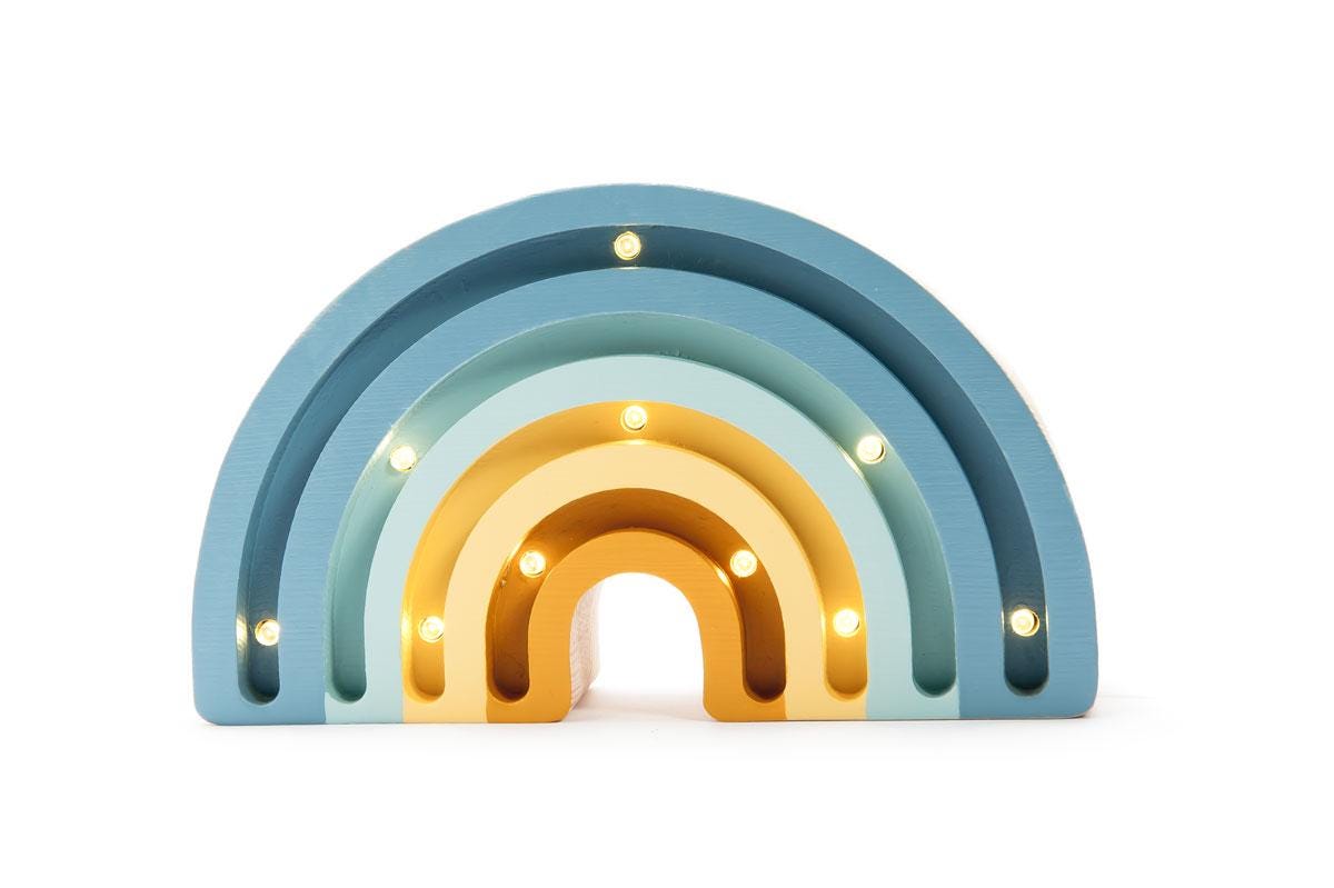 Hölzernes Regenbogen-Nachtlicht, Kleinkinder-Schlafzimmerlampe, Montessori Babyzimmer-Deko, blaue Regenbogenlampe, Baby Jungenlampe, Kinderzimmer-Deko, Denim-Zimmer