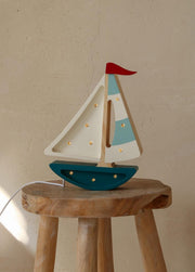 Wooden Sailboat Night Light Nautical Kids Room Decor Ocean Theme Lamp for Little Explorer Coastal Nursery Decoration Coastal Baby Room Decor