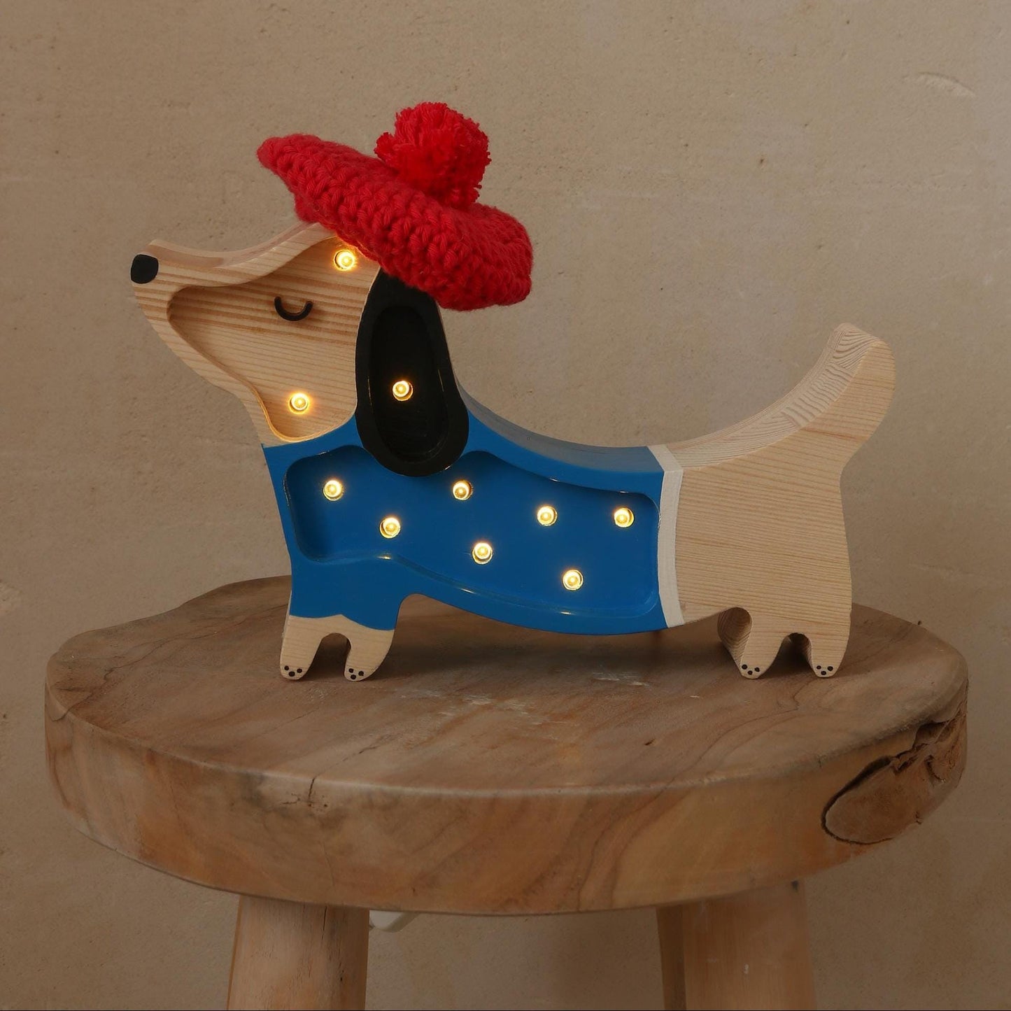 Hund Nachtlicht Holzlampe für Kinderzimmer Dackel Hund Dekor Nachttischlampe Geschenk für Hunde- und Dackelliebhaber Französischer Stil Welpen Wandleuchte