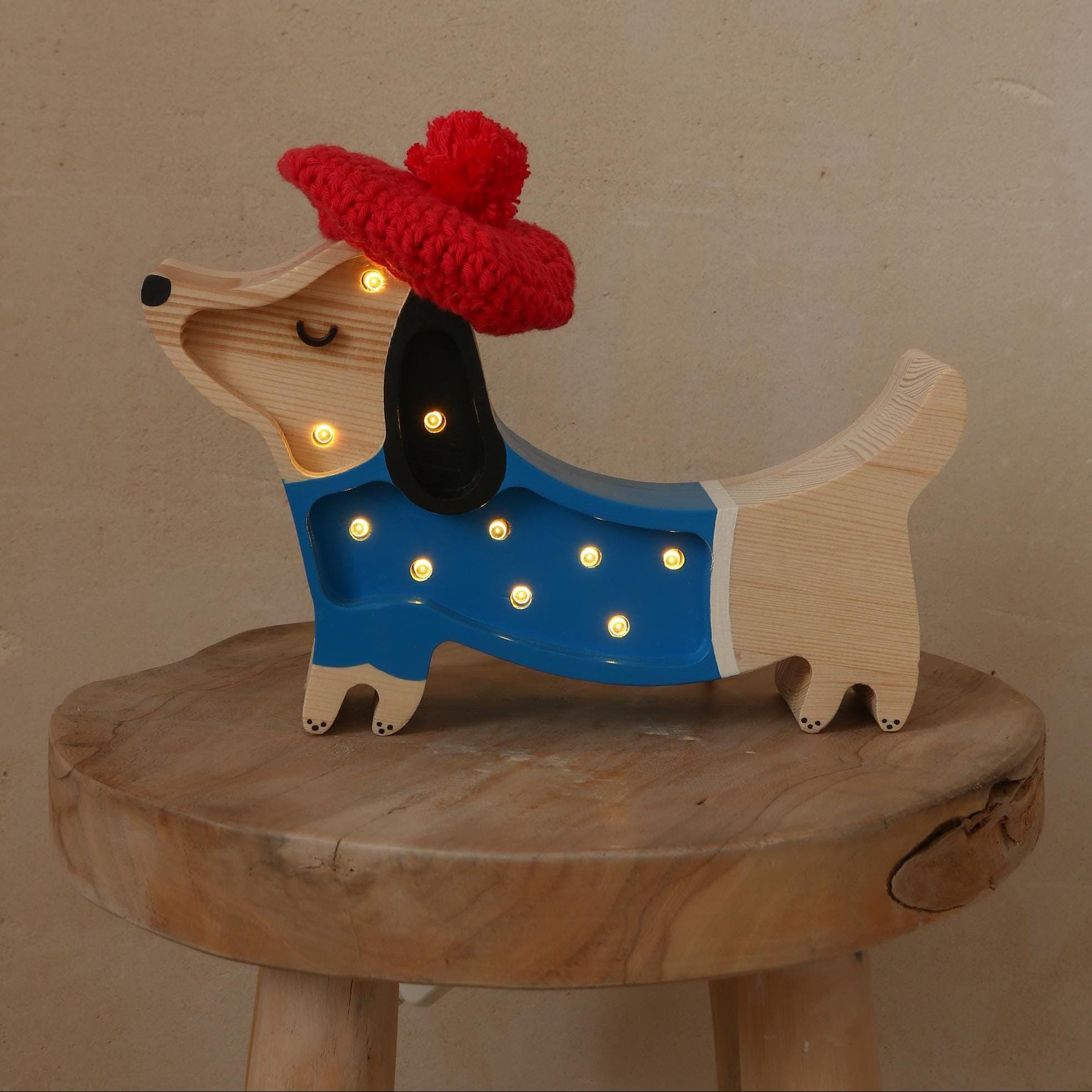 Hund Nachtlicht Holzlampe für Kinderzimmer Dackel Hund Dekor Nachttischlampe Geschenk für Hunde- und Dackelliebhaber Französischer Stil Welpen Wandleuchte