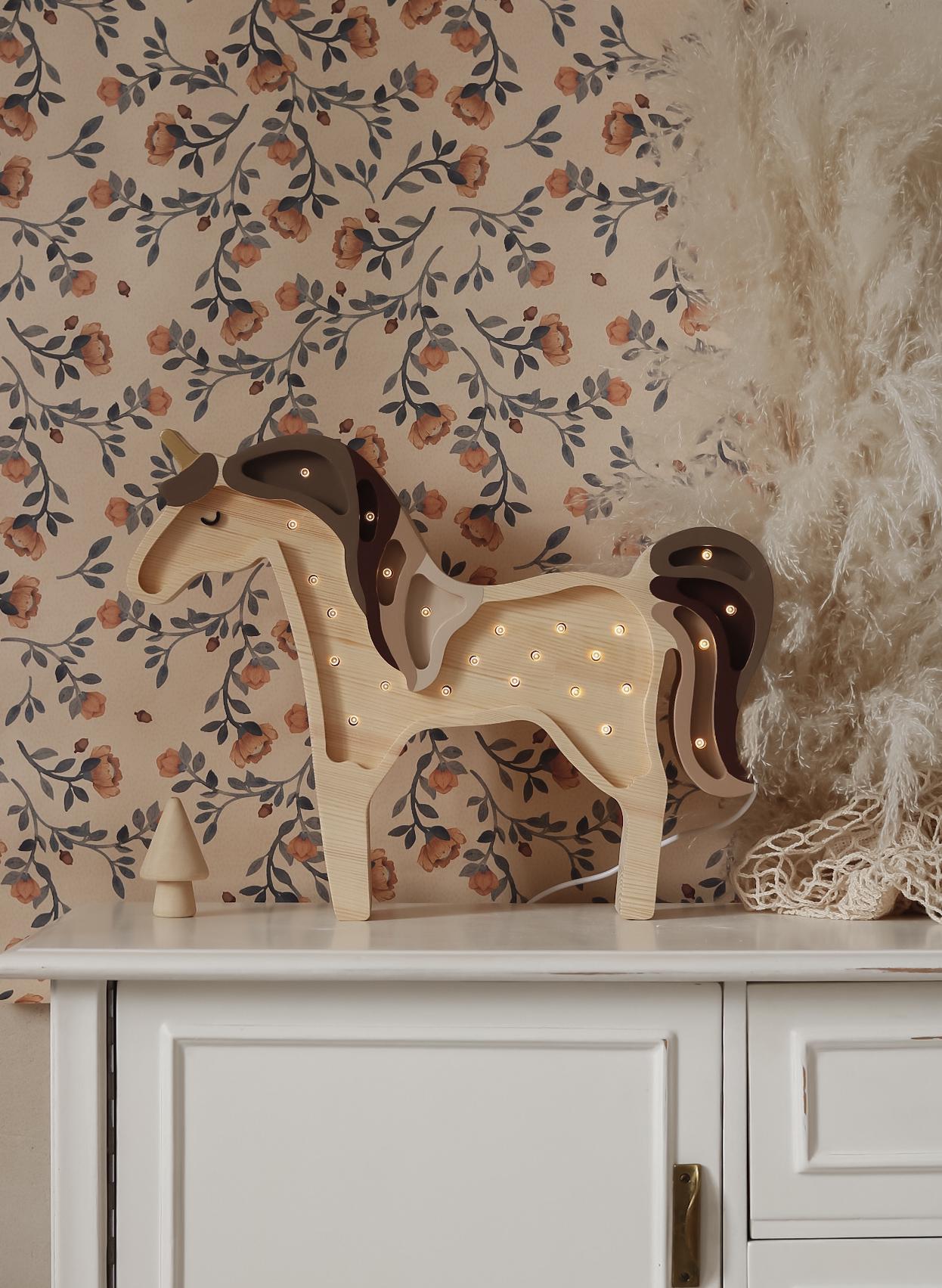 Adorable Unicorn Lamp Nursery Decor Handmade Fairy Tale Theme Lighting for Kids Room Wall Lamp LED Brown Horse Night Light for Girl’s Room