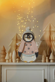Christmas Penguin Night Light Wooden Bedside Lamp for Kids Holiday Nursery Decor Arctic-Themed for Children’s Room Winter Wonderland