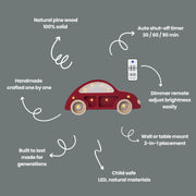 Nachtlicht Holzauto Retro für Jungenzimmer Klassische rote Autolampe Kinderzimmer Deko Fahrzeug-Thema Kinderzimmer Baby Junge Wandlampe Babyparty-Geschenk