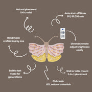 Drewniana Lampka Nocna Motyl do Pokoju Dziewczynki Ręcznie Robiona Dekoracja do Żłobka Styl Boho Różowy Pastelowy Motyl Glamour Dziecięca Księżniczka Kapryśna Magia