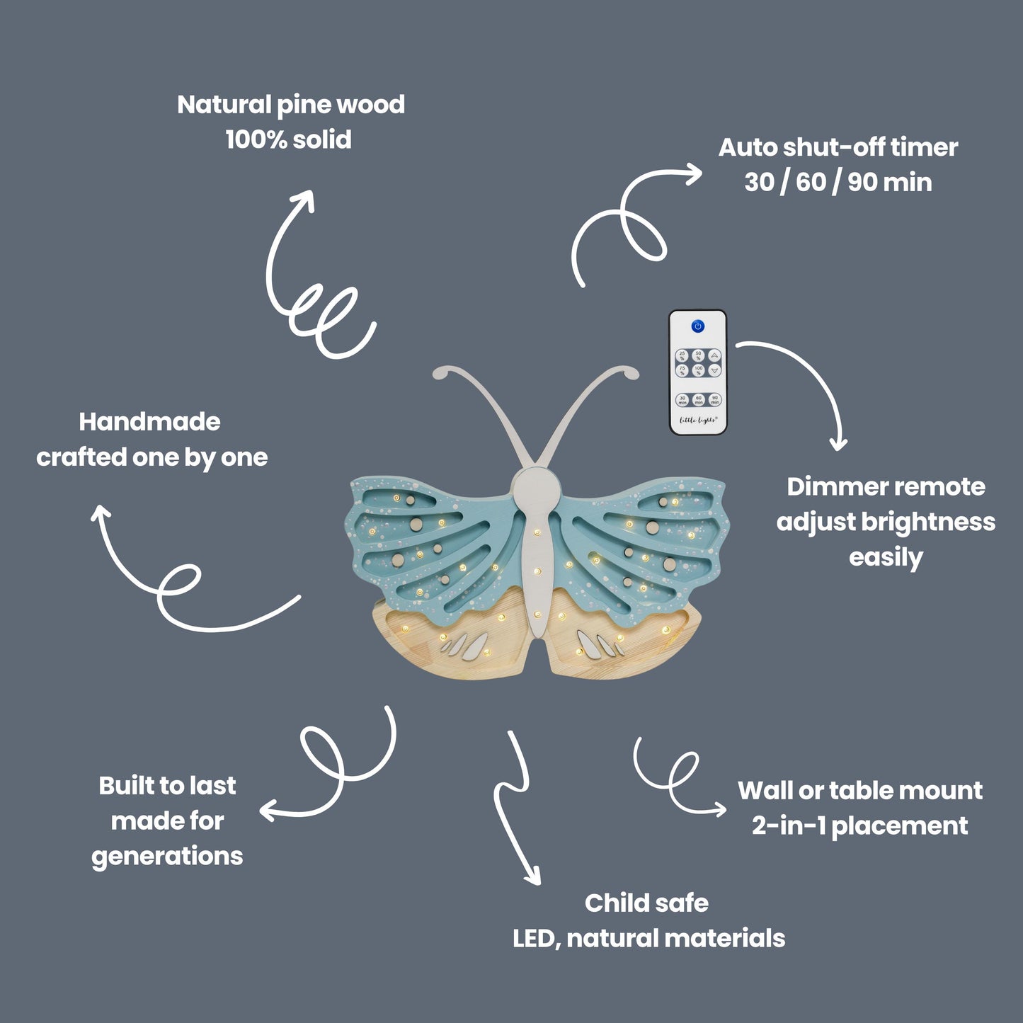 Lampka Nocna Motyl Little Lights | Blue Jay- Końcówka Kolekcji