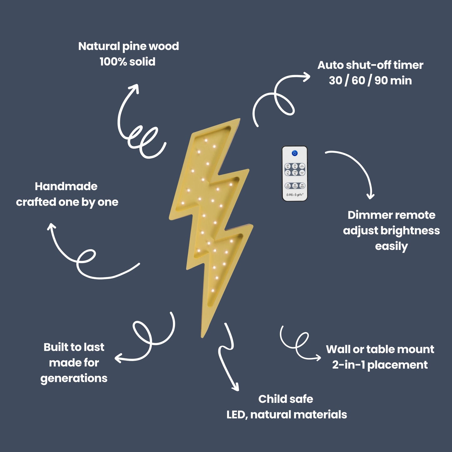 Wooden Lightning Bolt Night Light Teenage Room Decor Lamp for Toddler Yellow Thunderbolt Theme Gift for Boys Superhero Pop Art Rock & Roll