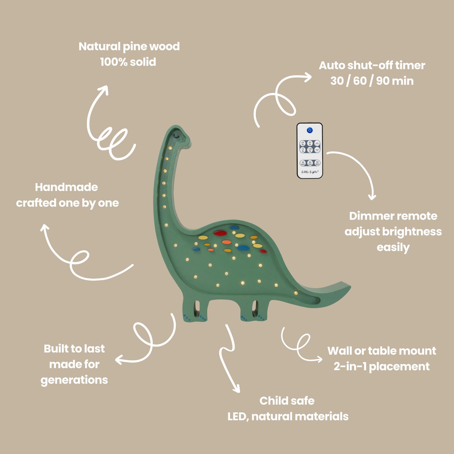 Holz-Nachtlicht Diplodocus Brontosaurus Dinosaurier Lampe Dino Kinderzimmer Deko Jungenzimmer Geschenkidee Jura Zauberglanz
