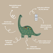 Holz-Nachtlicht Diplodocus Brontosaurus Dinosaurier Lampe Dino Kinderzimmer Deko Jungenzimmer Geschenkidee Jura Zauberglanz