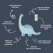 Dino Night Light Diplodocus Wooden Lamp for Kids Room Baby Gift Blue Dinosaur Decor Brontosaurus Dinosaur Wallpaper Nursery Dino Gift Idea