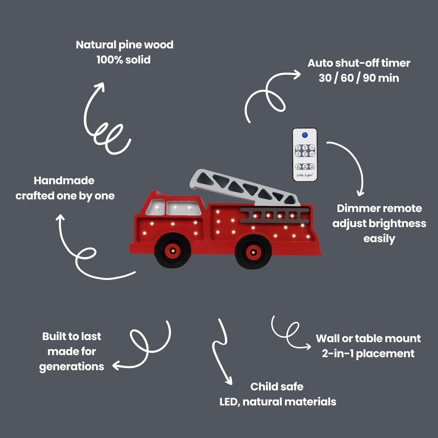 Hölzernes Feuerwehrauto Nachtlicht Feuerwehrmann Jungenzimmer Deko Geschenk für Jungen Kinderzimmer Lampe Rettungsfahrzeug Feuerwehr Abenteuer Zimmer Licht