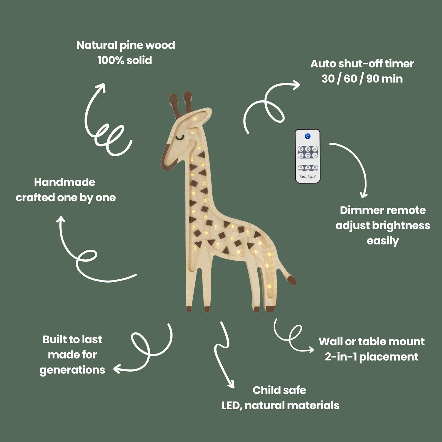 Holz-Giraffen-Nachtlicht Safari-Deko für Kinderzimmer Handgefertigte Lampe Dschungel Boho Wandlampe Kinderzimmerlampe Jungen Afrikanisches Tier Beige Braun
