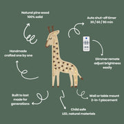 Holz-Giraffen-Nachtlicht Safari-Deko für Kinderzimmer Handgefertigte Lampe Dschungel Boho Wandlampe Kinderzimmerlampe Jungen Afrikanisches Tier Beige Braun
