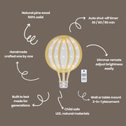 Wooden Hot Air Balloon Lamp Night Light Nursery Wall Decor Montessori Room Gift Adventurous Boy Little Traveler Retro Yellow Mustard Boys
