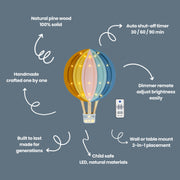 Nachtlicht aus Holz Heißluftballon Lampe Wanddeko Kinderzimmer Montessori Zimmer Geschenk für Mädchen Retro Kinderzimmer Rosa Mädchen Deko Retro Regenbogen