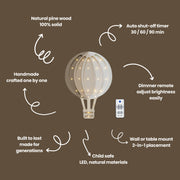 Hölzerne Heißluftballon Lampe Nachtlicht Kinderzimmer Wanddekoration Montessori Raum Geschenk für abenteuerlustigen Jungen Reisender Cappuccino Regenbogen Braun Jungen