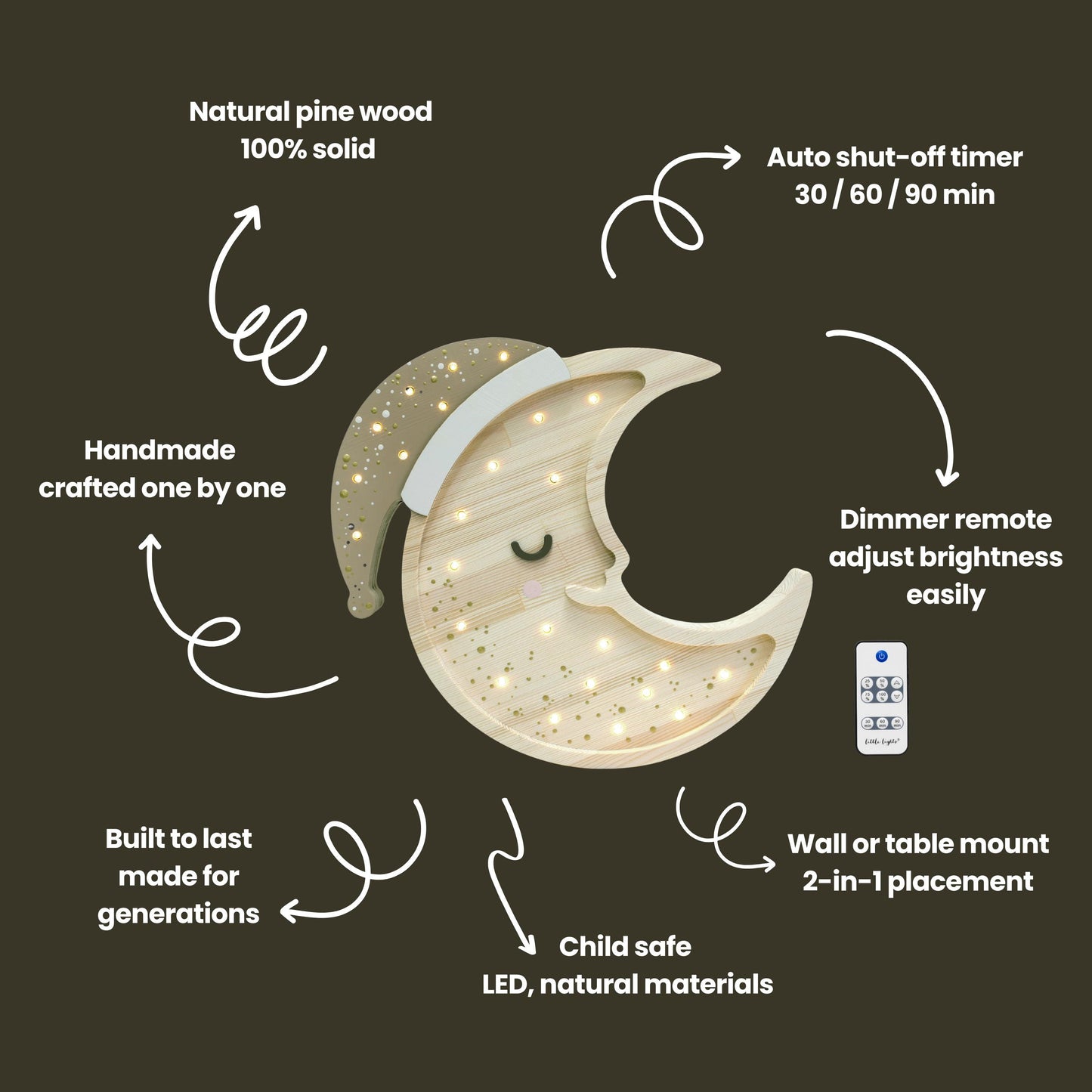 Adorable Moon Lamp for Nursery Decor Wooden Night Light Sky Decor for Nursery Kids Room Baby Girl or Boy Christening Gift Boho Style
