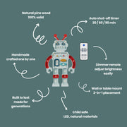 Little Lights Roboter-Holzlampe – Handgemachtes LED-Nachtlicht für Kinder – Retro-Kinderzimmerdeko – Geschenk für Jungen und Mädchen – Sci-Fi-Zimmer-Akzent