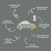 Niedliche Käfer-Auto-Nachtlampe Kinderzimmer-Deko Handgemachte Abenteuer-inspirierte Deko Kinderzimmer-Handgefertigte Holz-Kinderzimmerlampe-Einzigartiges Babygeschenk
