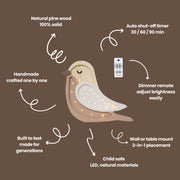 Hölzerne Vogelnachtlichtlampe für Mädchenzimmer Nachttischlampe und Wanddekoration Kinderzimmerlicht Boho Vogel Cappuccino Babypartygeschenk