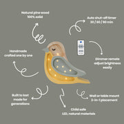 Hölzernes Mini-Vogel-Nachtlicht – Natur-inspiriertes Babyzimmer | Handgefertigte Lampe für Kinder – Licht im Wald-Stil