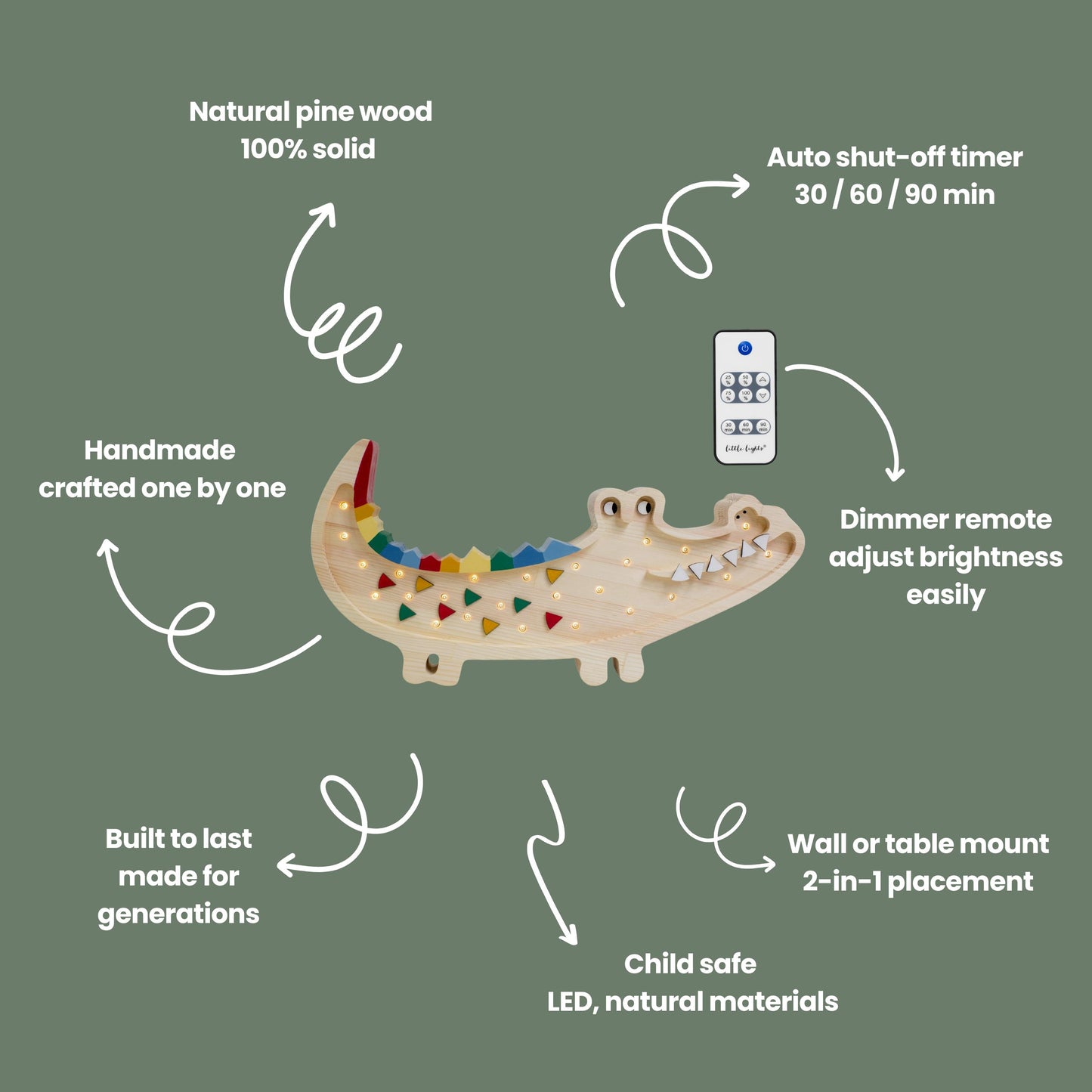 Hölzernes Krokodil-Nachtlicht für Kinder Safari Lampe Boho-Kinderzimmerdeko Jungen Babyparty Exotisches Tiergeschenk Dschungel-Thema Alligator Jungenzimmer