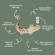 Hölzernes Krokodil-Nachtlicht für Kinder Safari Lampe Boho-Kinderzimmerdeko Jungen Babyparty Exotisches Tiergeschenk Dschungel-Thema Alligator Jungenzimmer
