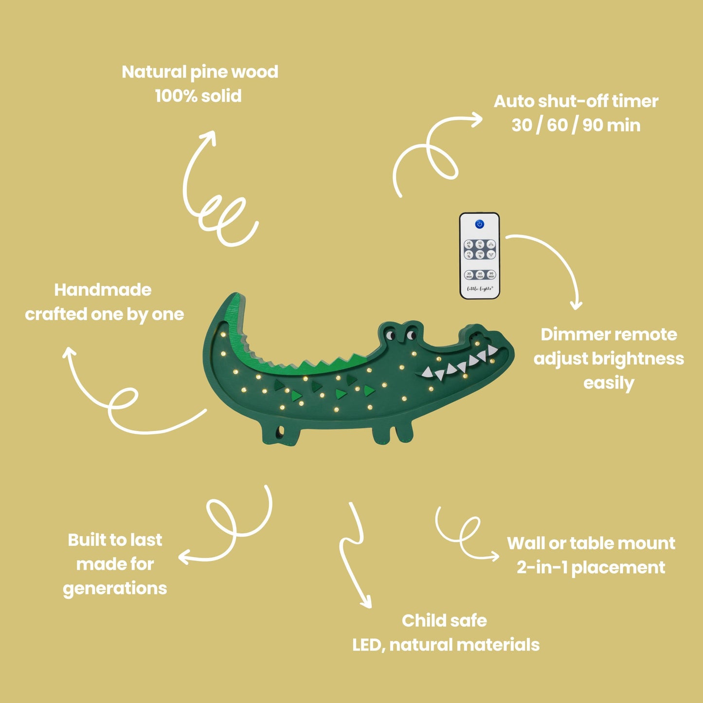Krokodil-Nachtlicht aus Holz für Kinder, Safari-Lampe, Boho-Kinderzimmerdeko für Jungen, Babyparty-Geschenk, Dschungel-Motto, Alligator, Jungenzimmer, Grün, Exotisch