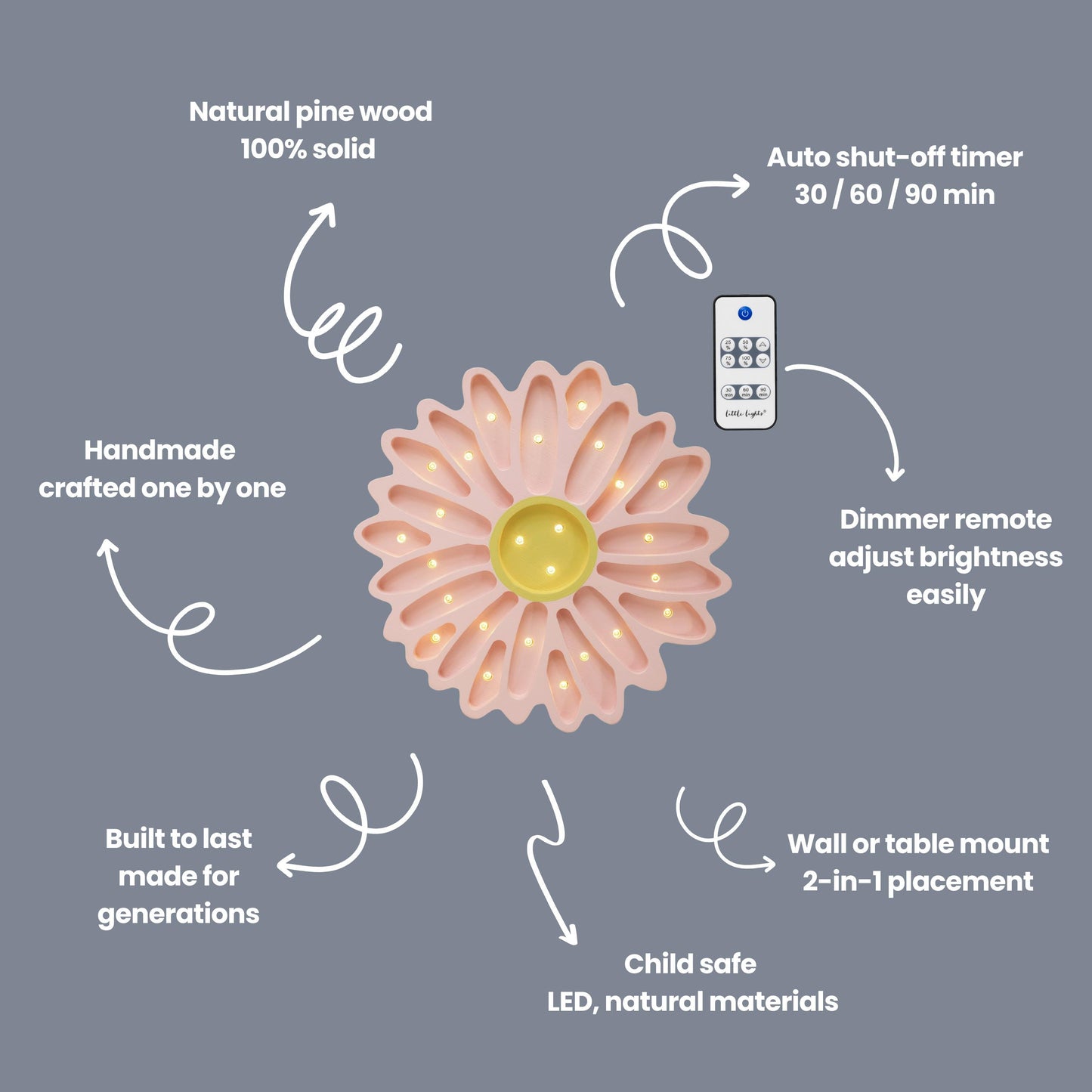 Blumen-Holzlampe Gänseblümchen Weiß Nachtlicht LED Kinderzimmer Boho Deko Handgemachte Lampe für Mädchen Kinderzimmer Boho Kinderzimmer Geschenk zur Mädchen Taufe