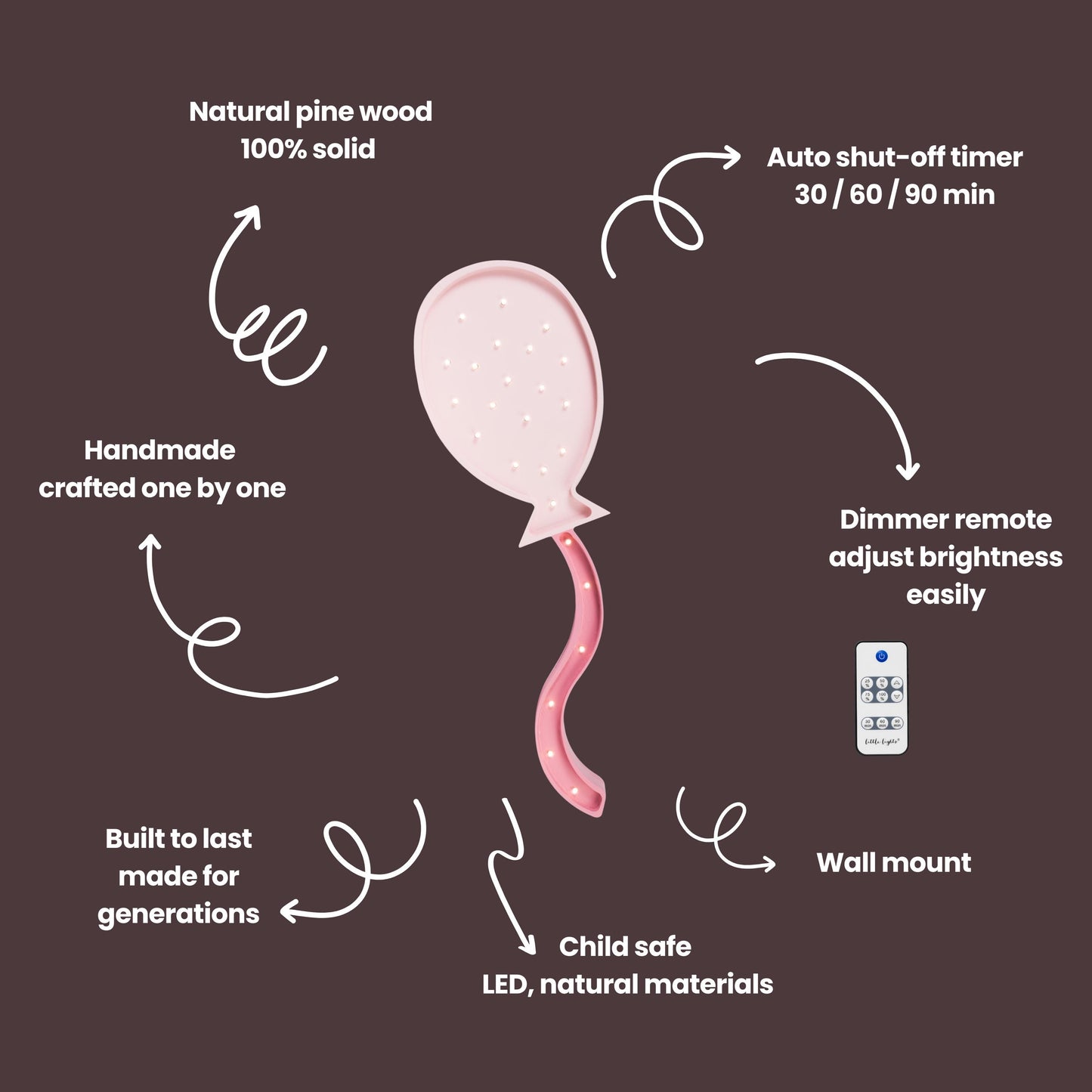 Nachtlicht aus Holz Heißluftballon für Mädchenzimmer Kinder LED Rosa Lampe Boho Dekor Babyparty Geschenk Prinzessin Mädchenzimmer Kinderzimmer Wanddeko
