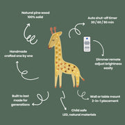 Holz Giraffen Nachtlicht Safari Deko für Kinderzimmer Handgemachte Lampe Dschungel Boho Beleuchtung Wandmontierte Kinderlampe Jungen Afrikanisches Tier Gelb