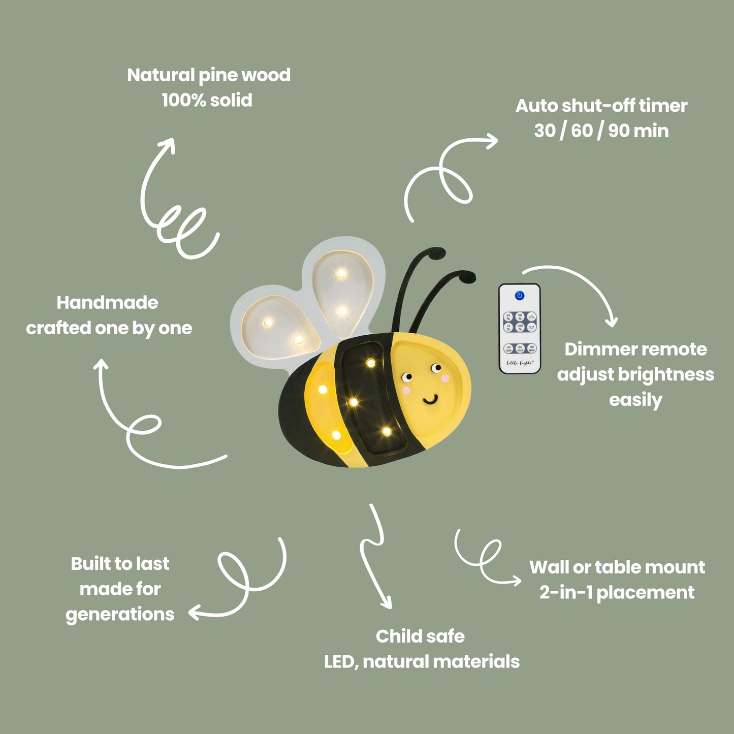 Hölzernes Bienen-Nachtlicht Bienenthema Kinderzimmer-Deko Montessori-inspiriertes Babyzimmer | Naturmotiv Handgefertigte Lampe für Kinder Weltbienentag Blumen-Zimmer
