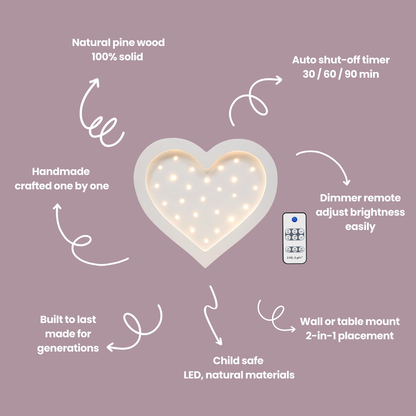 Holzherz-Lampe – Handgemachtes LED-Nachtlicht für Kinder – Romantische Kinderzimmerdeko – Liebesgeschenk – Little Lights