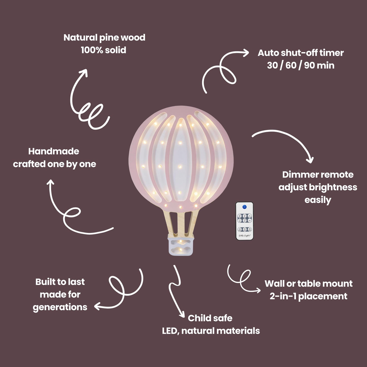 Heißluftballonlampe aus Holz, Nachtlicht, Kinderzimmer-Wanddeko, Montessori-Zimmer-Geschenk, Mädchen, Retro-Kinderzimmer, Rosa, Mädchen-Dekoration, Geburtstag, Zirkus