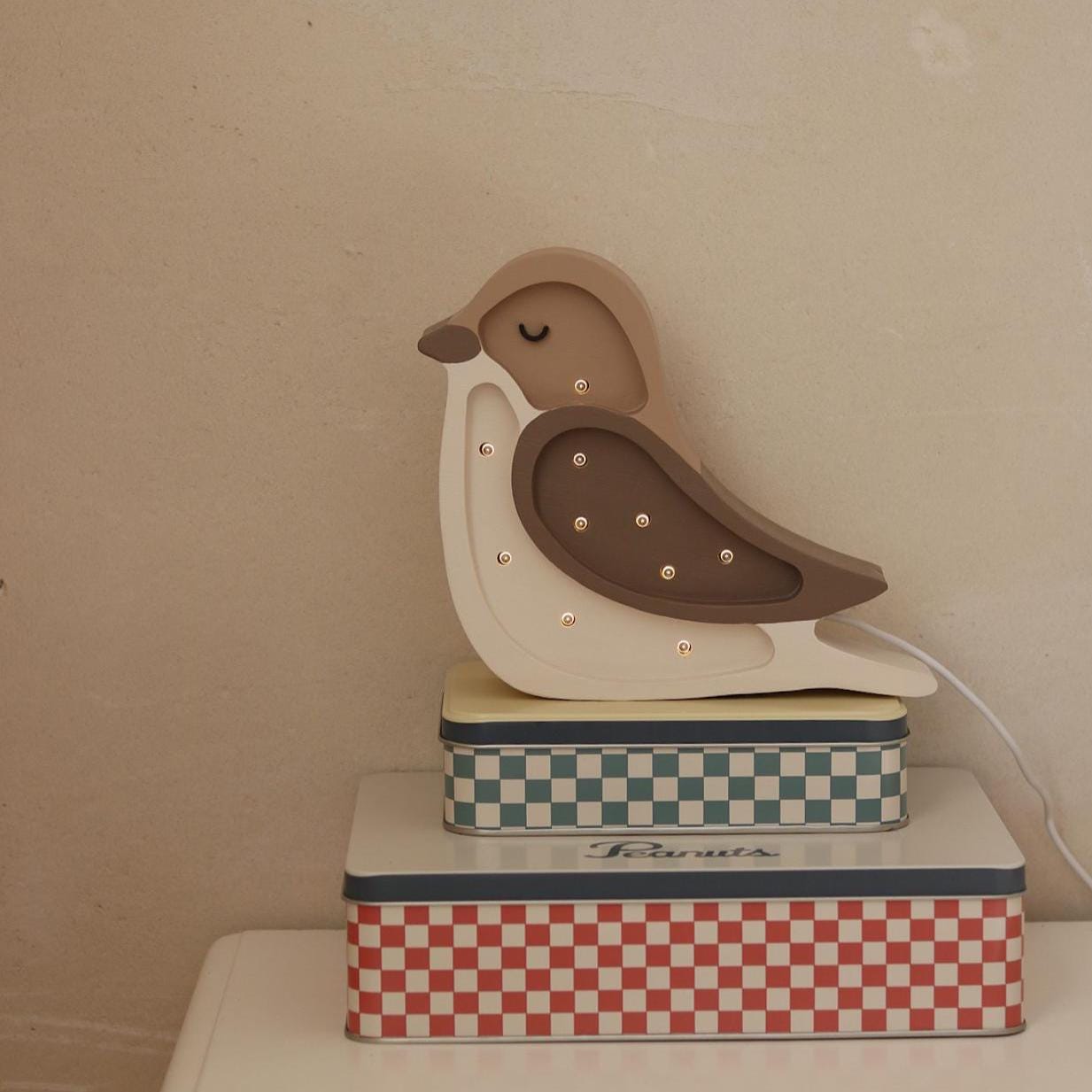 Nachtlicht aus Holz, Vogel, für Kinderzimmer, Braun, für Kinderzimmer, Wald-Dekor, Beige, Tier, weiche Beleuchtung, Natur inspiriert, Montessori Waldorf Mädchen