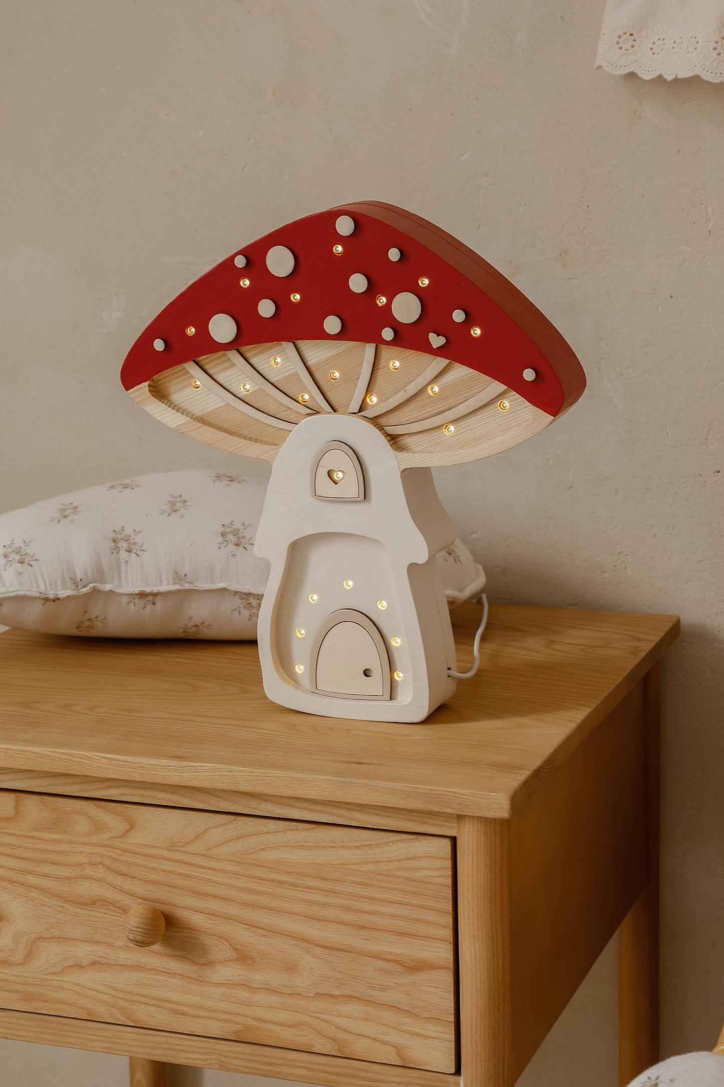 Pilz Haus Nachtlicht Holz Wald Kinderzimmer Herbst Deko Märchen Kinderzimmer Weihnachtsdekoration Waldtiere Wald