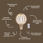 Wooden Hot Air Balloon Lamp Night Light Nursery Wall Decor Montessori Room Gift for Adventurous Boy Little Traveler Retro Brown Beige Boys