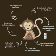 Wooden Monkey Night Light for Kids Jungle Safari Nursery Decor Handmade Lamp Baby Shower Gift Boys' Room Jungle Style Monkey Decoration Ape