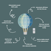 Heißluftballon-Lampe aus Holz Nachtlicht Kinderzimmer Wanddekoration Montessori-Zimmer Geschenk für abenteuerlustigen Jungen Kleiner Reisender Retro Kinderzimmer Blau Jungen