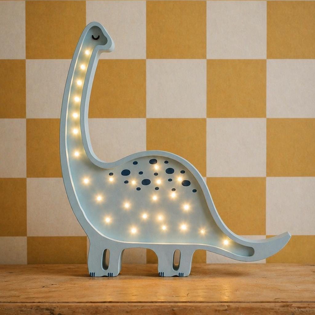 Dino Night Light Diplodocus Wooden Lamp for Kids Room Baby Gift Blue Dinosaur Decor Brontosaurus Dinosaur Wallpaper Nursery Dino Gift Idea
