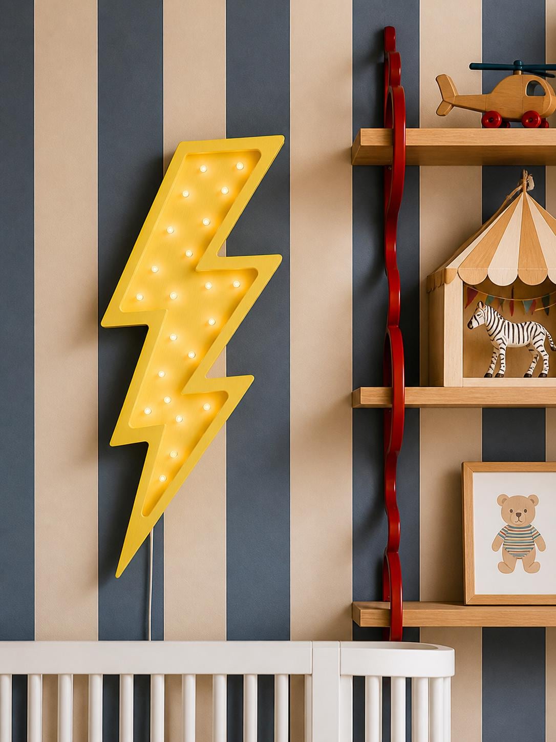 Wooden Lightning Bolt Night Light Teenage Room Decor Lamp for Toddler Yellow Thunderbolt Theme Gift for Boys Superhero Pop Art Rock & Roll