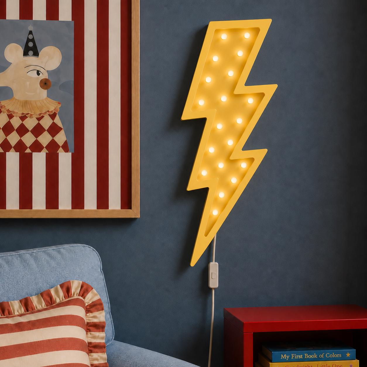 Wooden Lightning Bolt Night Light Teenage Room Decor Lamp for Toddler Yellow Thunderbolt Theme Gift for Boys Superhero Pop Art Rock & Roll