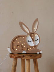 Wooden Bunny Night Light Forest Theme Kids Room Woodland Decor Lamp for Baby Nursery Boho Beige Rabbit Girls Forest Pastel Brown Decoration