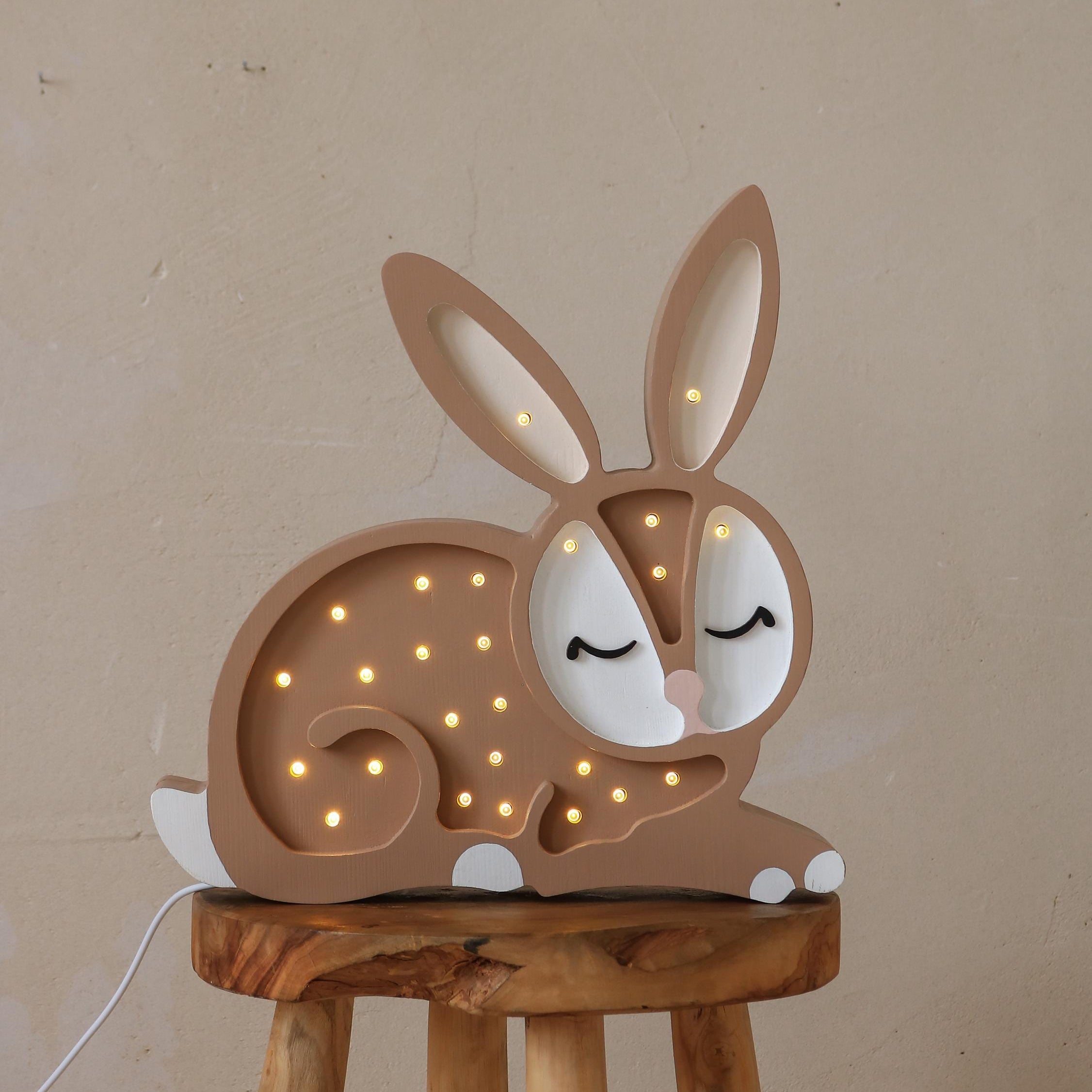Wooden Bunny Night Light Forest Theme Kids Room Woodland Decor Lamp for Baby Nursery Boho Beige Rabbit Girls Forest Pastel Brown Decoration
