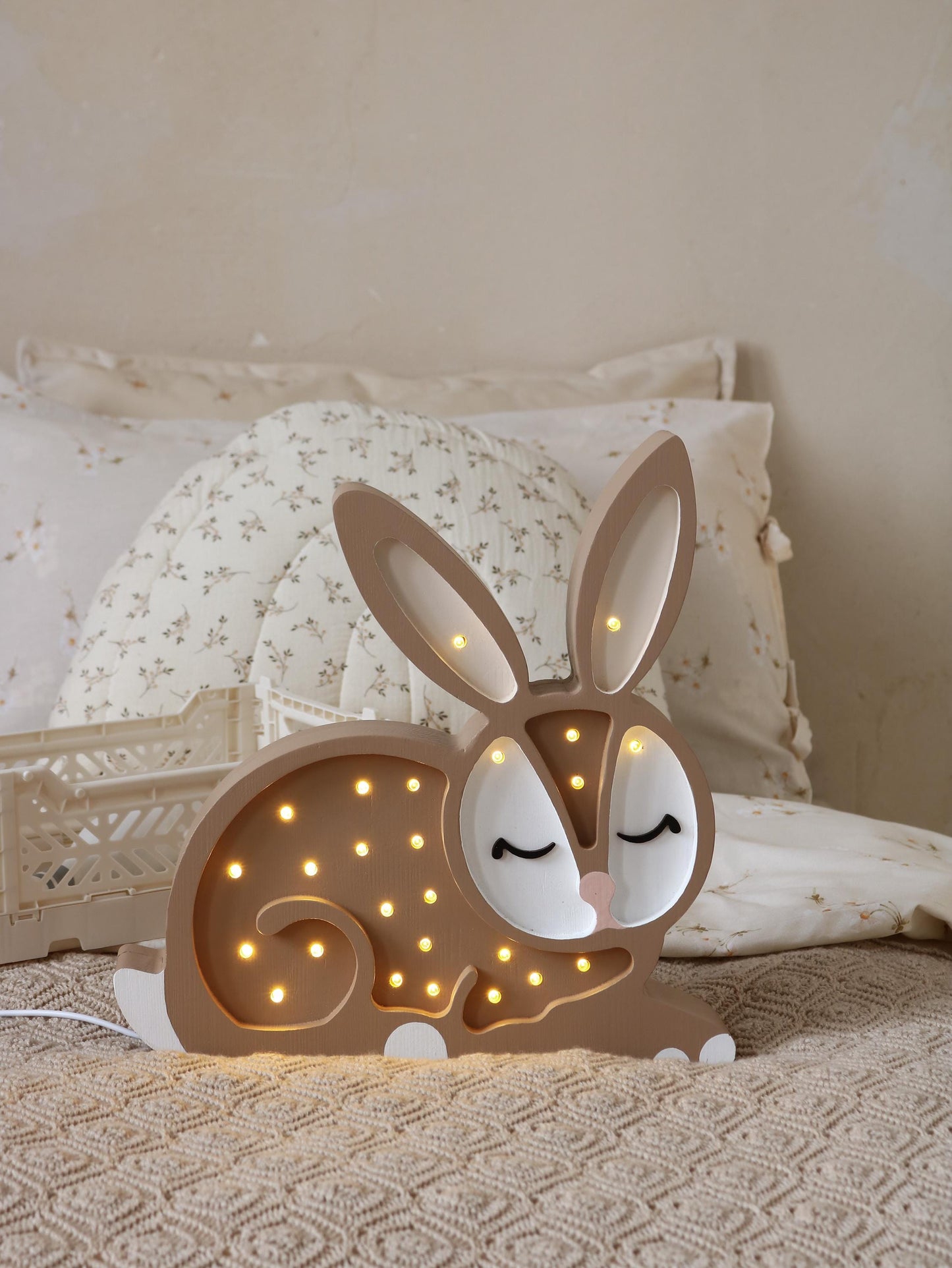 Wooden Bunny Night Light Forest Theme Kids Room Woodland Decor Lamp for Baby Nursery Boho Beige Rabbit Girls Forest Pastel Brown Decoration