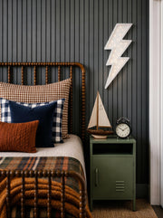 Holz-Blitz-Nachtlicht, Jugendzimmer-Dekorlampe für Kleinkinder, weißes Blitz-Thema, Geschenk für Jungen, Superhelden-Pop-Art, Rock & Roll