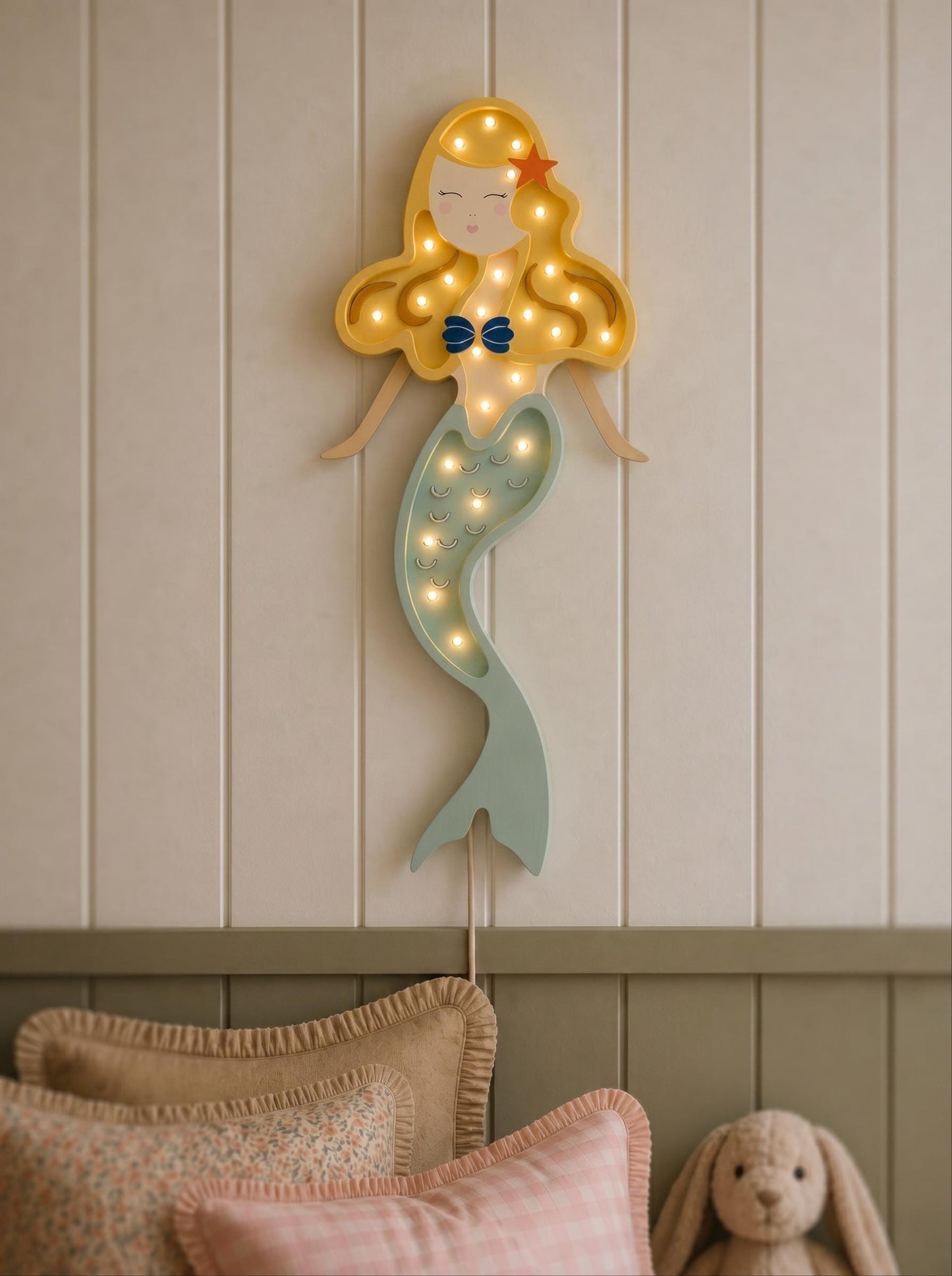 Wooden Night Light Mermaid Dimmable Lamp for Girls Magical Ocean-Inspired Nursery Decor Blonde Gift Ocean Beach Coastal Room Wall Decoration