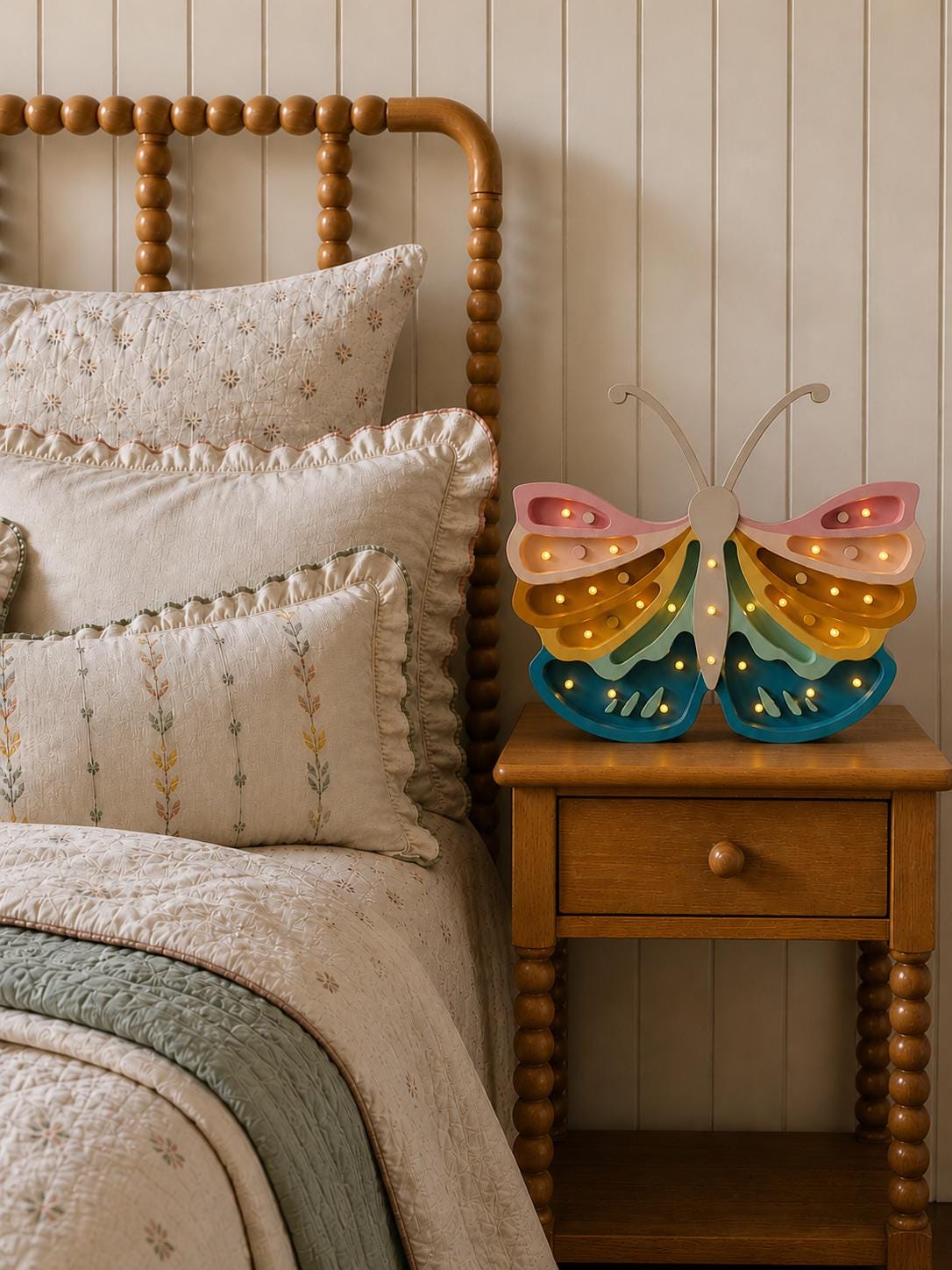 Nachtlicht Holz Schmetterling für Mädchenzimmer Handgefertigte Kinderzimmerdeko Boho Stil Retro Regenbogen Pastell Schlafzimmer Kinder Prinzessin Verträumte Magie