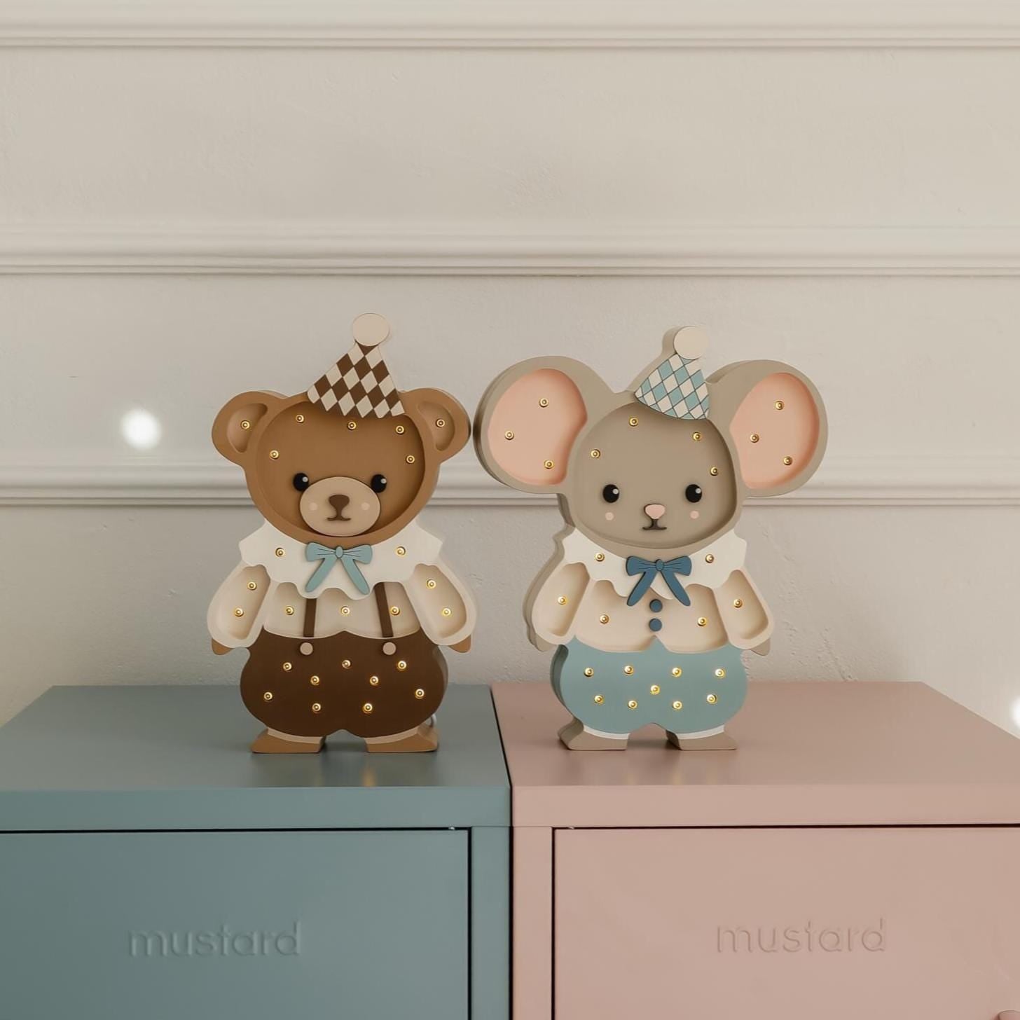 Nachtlicht aus Holz Retro-Bärenlampe Märchen Kinderzimmer Jungenzimmer Babyparty-Geschenk Zirkus-Deko Lampe im Vintage-Stil Handgemachte Teddy-Lampe Beige
