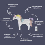 Einhornlampe aus Holz, Kinderzimmer-Deko, handgefertigt, Märchen-Thema, Beleuchtung, Kinderzimmer-Wandlampe, Pferd-Nachtlicht, Pastell-Regenbogen, Rosa, Mädchenzimmer