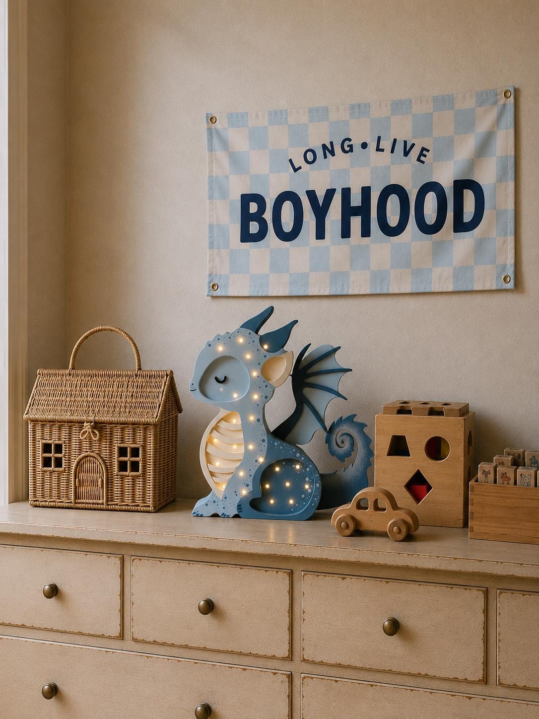 Holzdrachen-Nachtlicht Handgemachte Märchen-Deko Kinderzimmerlampe Montessori Babyzimmer-Licht Fantasy-Thema Kinderzimmer-Deko Blaues Geschenk Jungen